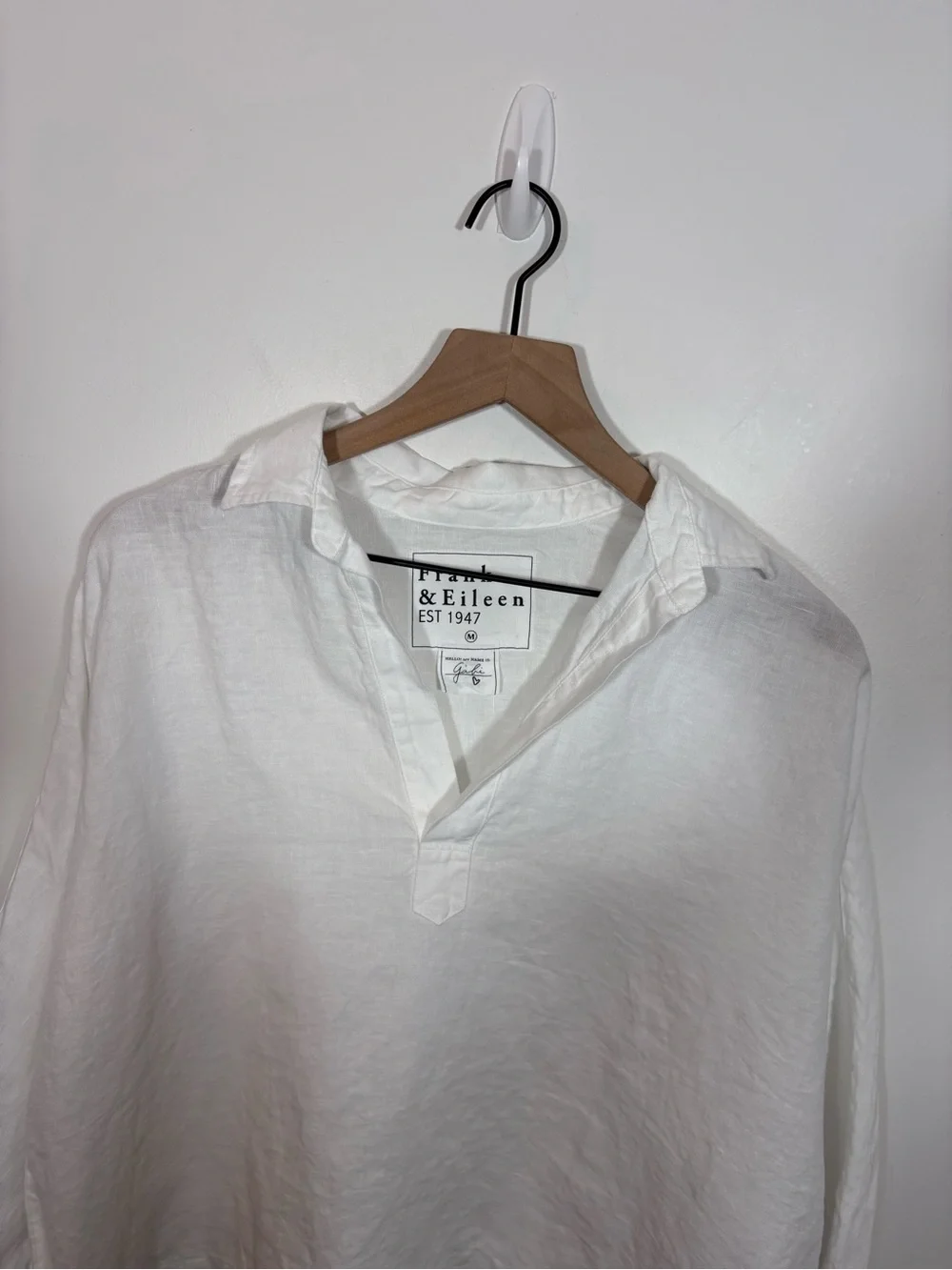 Frank & Eileen GABI Popover Shirt Medium White Linen flowy laidback lagenlook